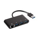 Amazon Basics 4-Port Adapter With 3 USB-A Ports + 1 RJ45 Gigabit Ethernet Port, Black