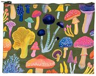 Blue Q Zipper Pouch, Mushrooms. Made from 95% Recycled Material, Chunky Sturdy Zipper, Easy-to-Wipe-Clean, Great for Organizing a Larger Bag. 7.25" h x 9.5" w, Multicolor