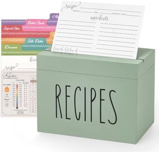 Dahey Wooden Recipe Box Set with 100 Recipe Cards 4x6 and 6 Dividers, Green