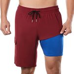 BRISIRA Mens Swim Shorts Swim Trunks 9 inch Bathing Suits Swimsuit Board Compression Liner Quick Dry WineRed