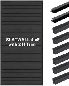 FRAYSCENT Slat Wall Paneling Garage Wall Organizer, Slatwall Panels Garage Tool Organizer Wall Mount Garage Slat Wall Storage Systems, Slat Board PVC Wall Panels (Black, 8ftx4ft with 2H Trim)