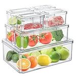 Voency Fridge Storage Containers Set of 7, Plastic Food Storage Organizer Bins for Refrigerator, Multifunctional Clear Fruit Vegetables Freezer Storage Boxes