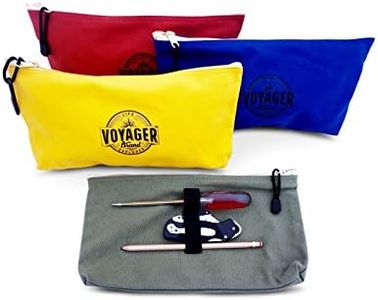 Canvas Zipper Bag (Set of 4) Heavy Duty Tool Pouch Tote Bags, Color Coded with Carabiner Clip, Metal Zipper and Elastic Organizer