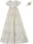 NIMBLE Baby Girls Newborn Christening Embroidered Gown Dress Outfit with Headband,0-15M