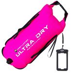 Swim Buoy Tow Float Highly Visible Swimming Float Dry Bag with Adjustable Waist Belt, Carry Strap, Waterproof Phone case for Open Water, Water Sports, Swimming 28l Pink