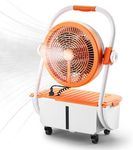 TURBRO Cordless Misting Fan with 19,200mAh Rechargeable Battery, Floor Fan with 2.9 Gal Water Tank and Pump, 120° Oscillation, 15ft Mist Range, for Outdoor Sports, Poolside, Barbeque, Camping, Orange