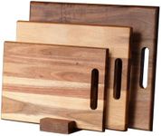 YSTKC Acacia Wood Cutting Boards Set of 3 PCS for Kitchen, Large Wooden Cutting Board Set with Handle, Thick Chopping Board, Butcher Block Wooden Trays for Meat, Fruit Vegetable and Cheese