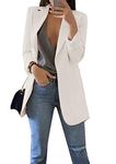 WIWIQS Women’s Solid Color Oversized Simple Blazer Work Office Long Sleeve Blazer Suits Plus Size White S