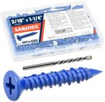 SANJODS 3/16" x 1-1/4" Concrete Screw Anchor, Blue Flat Head Screws for Anchoring to Masonry, Brick, Block, Cement or Stucco (Pack of 80)