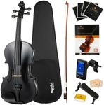 Mendini By Cecilio Violin For Kids & Adults - 4/4 MV Metallic Black Violins, Student or Beginners Kit w/Case, Bow, Extra Strings, Tuner, Lesson Book - Stringed Musical Instruments