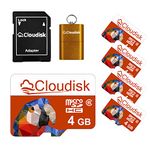 Cloudisk Pack of 5 Parrot-Prime Micro SD Card 4GB Flash Memory Card C6 Micro SDHC with SD Adapter, Card Reader (4GB)