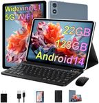 2024 Tablet 10 Inch Android 14 Tablets with Keyboard, 22GB RAM 128GB ROM, Widevine L1, Octa-Core, 8000mAh Battery, 5G Wifi, HD IPS Display, TF 1TB, GPS, Mouse, Case, Face Unlock, Split Screen (Grey)