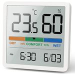 NOKLEAD Digital Hygrometer Indoor Thermometer: Temperature and Humidity Monitor with Accurate Sensor, Small Battery Powered Humidity Meter with Time Date for Home Garage Greenhouse Baby Room (White)