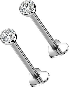 OUFER 2Pcs Conch Earring, 16G G23 Solid Titanium Threadless Stud Earrings Flat Back Heart Shaped Tiny CZ 3MM Silver Helix Cartilage Conch Lobe Piercing Jewelry for Women Men-12MM