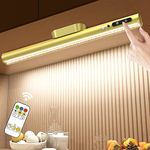 Hapfish Battery Powered Motion Sensor Lights, Rechargeable Led Strip Light Bar Battery Operated 4000mAh Magnetic Dimmable, Under Shelf Lighting for Mirror Indoor Wall Cabinet Kitchen - Gold