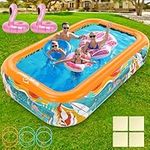 Eagle Stone Kids Inflatable Swimming Pool, Large Pool 120"×72"×22" W/floaties Toys Flamingo Cup Holder&Ring Toss Game for Adult Kids 3-12, Kiddie Pool Backyard Outdoor Play, Family Summer Water Party