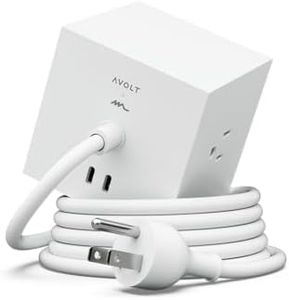 AVOLT Square 1 Magnetic Power Cube – Power Strip Cube, 3 AC Outlets, 2 Ports, Adhesive Mount, Modern Desk Power Strip for Home Office & Bedside, 5.9ft Extension Cord (Opal White, USB C - 5.9ft)