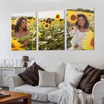 Hwyuqiya 3 Panel Framed Personalized Custom Canvas Prints with Your Photos, Print Pictures on Canvas, Customised Gifts for Family, Wedding, Friends, Pets, Home Decoration (3PCS 12”X18”(30X45cm))