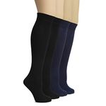 HUGH UGOLI Women's Bamboo Knee High Socks | Comfort Seam Long Dress Socks, Soft & Lightweight | 4 Pairs, Black/Navy Blue, Shoe Size: 8-11