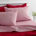 MARTHA STEWART Gingham Check Full Size Sheet Set - 4 Piece, 100% Cotton, 300 Thread-Count, Wrinkle Resist, Soft, Deep Pocket, 1 Flat Sheet, 1 Fitted Sheet, 2 Pillowcases, Deep Red