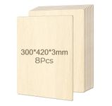 Agoer A3 Plywood Sheets 3 mm,8Pcs Unfinished Basswood Sheet 420 × 300mm Large Balsa Wood Sheets with Smooth Surfaces,Rectangle Wood Sheets for Crafts Projects,Painting,Laser Projects,Wood Engraving