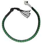 Dream Apparel 42" Motorcycle Get Back Whip Genuine Leather Biker Whip for Handlebar, Motorcycle Whip with Fringes and Skulls, Black and Green