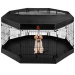 PJYuCien Dog Playpen - Metal Foldable Dog Exercise Pen, Pet Fence Puppy Crate Kennel Indoor Outdoor with 8 Panels 24”H & Top Cover and Bottom Pad for Small Medium Pets