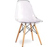 Nicer Furniture« Set of Two (2) Clear - Modern Style Side Chair with Natural Wood Legs Eiffel Dining Room Chair - Lounge Chair with No Arm Arms Armless Chairs Seats Wooden Wood Dowel Leg