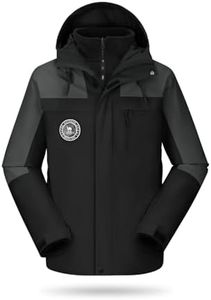 CAMELSPORTS Men's Ski Jacket 3 in 1 Waterproof Winter Jackets Warm Snow Jacket Hooded with Inner Warm Fleece Coat Black XX-Large