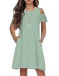 Arshiner Little Girls Dress Short Sleeve Solid Color Casual Skater Pocket Dress Sundress Mint Green 9-10 Years