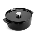 KitchenAid Cast Iron Ø 26cm/5.2 Litre Casserole with Lid, Robust & Durable,Searing,Browning or Frying,PFAS-Free Enamel Interior,Induction,Ergonomic Handle,Oven Safe up to 260°C,Onyx Black