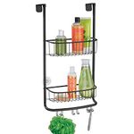 mDesign Modern Metal Bathroom Tub Shower Caddy, Over Door Hanging Storage Organizer Center 6 Built-in Hooks 2 Baskets Bathroom Shower Stalls, Bathtubs - Matte Black