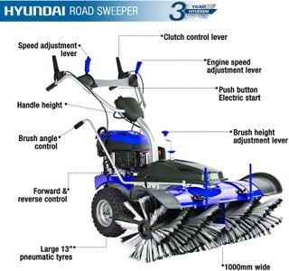 Hyundai Petrol Yard Sweeper – 100cm Wide Outdoor Cleaning Machine