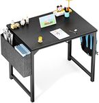 OLIXIS Small Computer Desk 32 Inch Home Office Work Study Writing Student Kids Bedroom Wood Modern Simple Table with Storage Bag & Headphone Hooks, Black