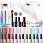 Gellen Gel Nail Polish Set Starter Kit - Macaroon Candy Series 12 Colors Gel Polish Kit with 72W UV/LED Nail Lamp, Spring Summer Colors Collection Gel Nail Polish Decorations Kit with Base Top Set Essential Home Manicure Tools Popular Nail Art Designs UV Nail Gel Kit