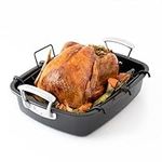 Chef Pomodoro Deluxe Large Carbon Steel Roasting Pan with U-Rack, 18.5 x 14.5-Inch, Extra-Large, Grey – The Ultimate Solution for Flawless Roasts, BBQs, and Oven-to-Table Entertaining