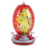 JALAMWANG Hummingbird Feeder for Outdoors Hanging, 25 Ounces, Hand Blown Glass, Leak Proof Rustproof, Containing Ant Moat, for Attract Hummingbird Garden Decoration etc (Red Phoenix)