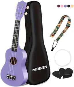 MOSEN Ukulele for Beginners 21 Inch All in One Kit Beginner Professional Ukulele Including Straps, Strings, and Paddles (Purple)