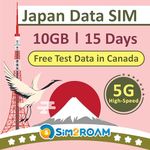 Japan Data ONLY SIM Card 15 Days | 10GB of 5G/4G LTE Internet Data | Free Test Data 100MB/1Day in Canada | Travel SIM Card | Prepaid SIM Card | NO Phone Number