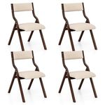 Giantex Folding Dining Chairs Set of 4, No Assembly Folding Chairs w/Linen Padded Seats, Wood Foldable Kitchen Chairs, Easy to Store Extra Event Chairs, Padded Folding Chair for Wedding Guests Party