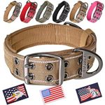 Dog Collar with Handle - Heavy Duty Dog Collar for Large Dogs - Tactical Dog Collar with Patch Area and Two Patches Included (L, Brown)