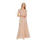 Adrianna Papell Women's Plus-Size Floral Beaded Gown with Godets, Blush, 12