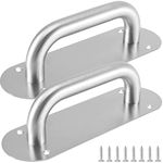 JEUIHAU 2 Pack Pull Push Door Handles, Stainless Steel Sliding Door Handle with Metal Back Plate, Heavy Duty Pull Handle for Gate Handle Toilet Door Pull Plate Wooden Cabinet Cupboard, Screws Included