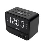 BYRONSTATICS Alarm Clock FM Radio, Bedside Digital Alarm Clock, Main Powered with Battery Backup, Radios Station Presets, USB Charging Port, Snooze, Sleep Timer, Big LED Screen Dimming Display, Black