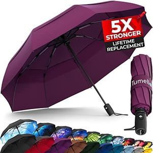 TUMELLA Strongest Windproof Travel Umbrella (Compact, Superior & Beautiful), Small Strong but Light Portable and Automatic Folding Rain Umbrella, Durable Premium Grip, Fits Car and Backpack