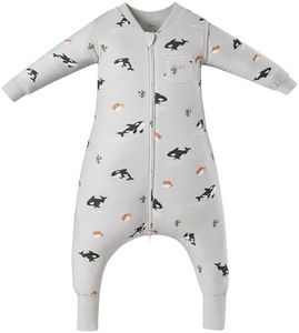 AnZai Merino Wool & Organic Cotton Toddler Sleep Sack with Feet – Removable Sleeves, Wearable Blanket with Legs (Grey Orca Dreams, 3-4 T)