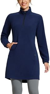 BALEAF Women's Fleece Dress Sweatshirt Tunic Long Quarter Zip Pullover Polar Winter Dress Cover Ups Pocket Navy Blue XL