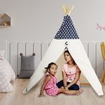 CuddlyCoo Cotton Canvas Teepee Play Tents/Tent House for Kids with Wooden Dowels in Grey Polka