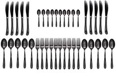 M.T. BROTHERS - Stainless Steel Flatware Set, Tableware Cutlery Set, Utensils for Kitchens, Dishwasher Safe(Fork 10+Knife 10+Salad Spoon 10+Tea Spoon 10) (Black Spoon, 40)