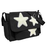 YILCER Cute School Messenger Bag, Aesthetic Crossbody Bag for Women Teen Girls, Y2K Star Grunge Bag Emo Shoulder Tote Purse (Black-Large-Nylon)